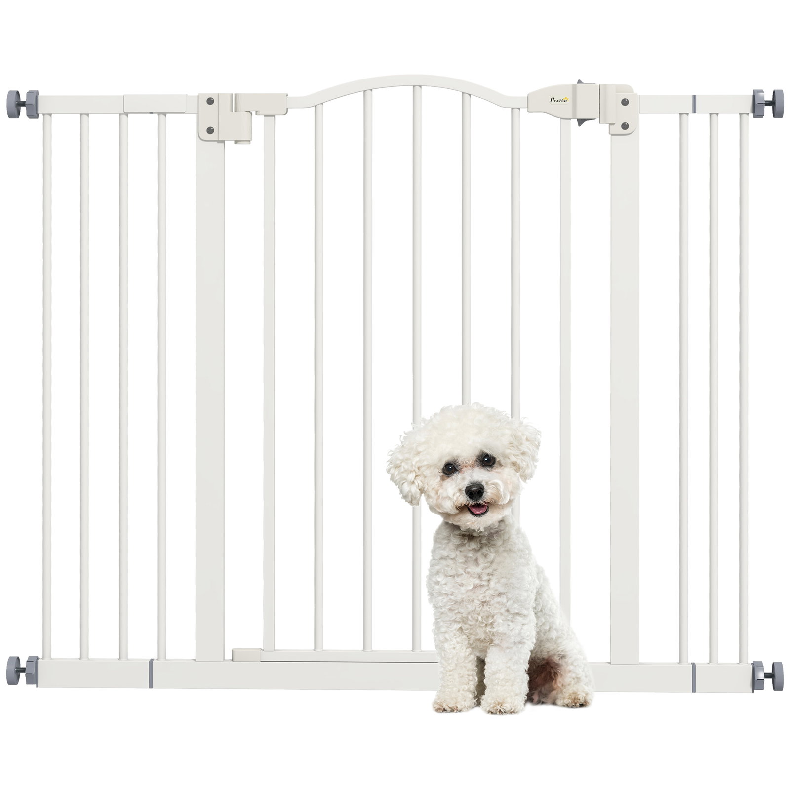 Barreira de segurança para cães com largura ajustável 74-100 cm e extensões para escadas e portas branco