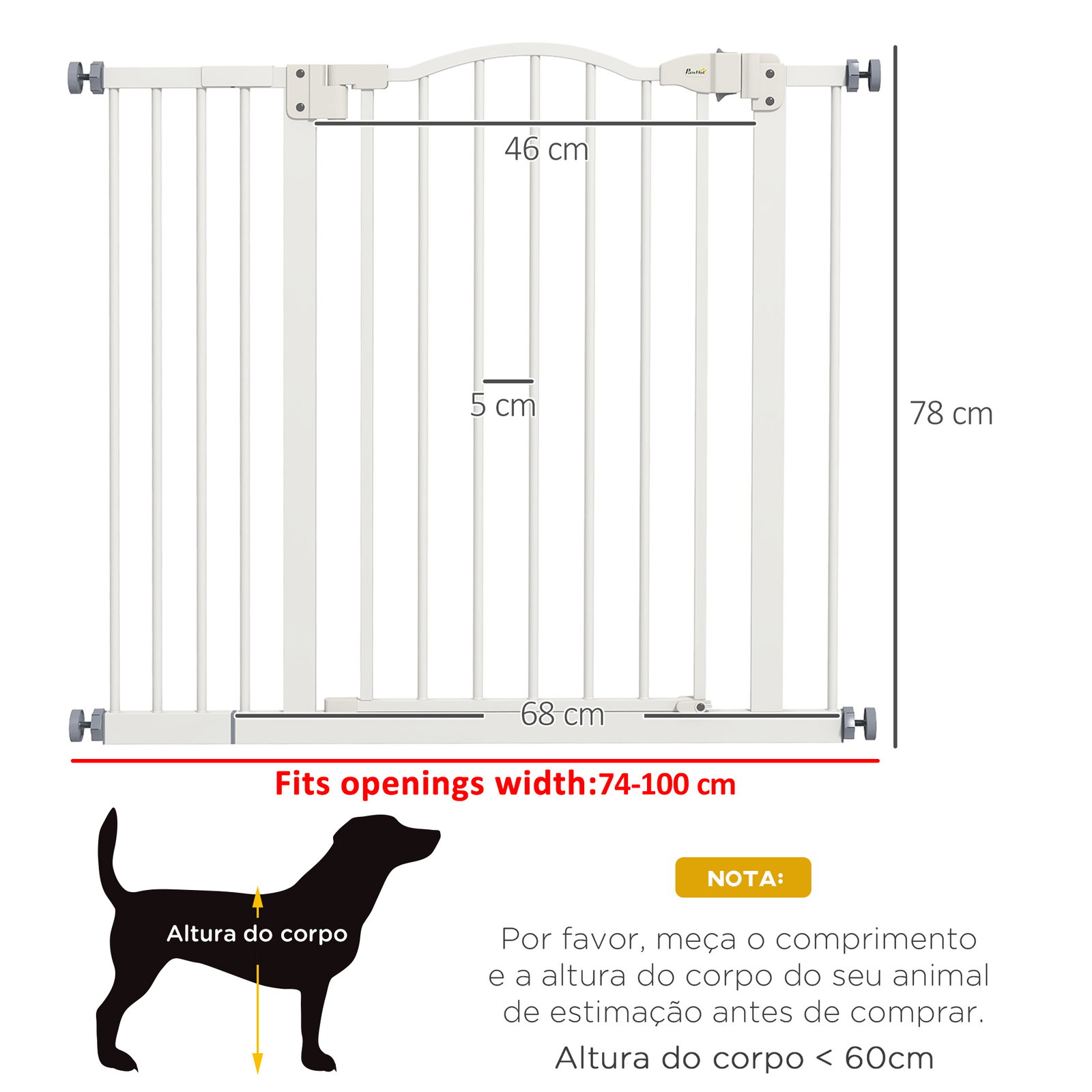 Barreira de segurança para cães com largura ajustável 74-100 cm e extensões para escadas e portas branco