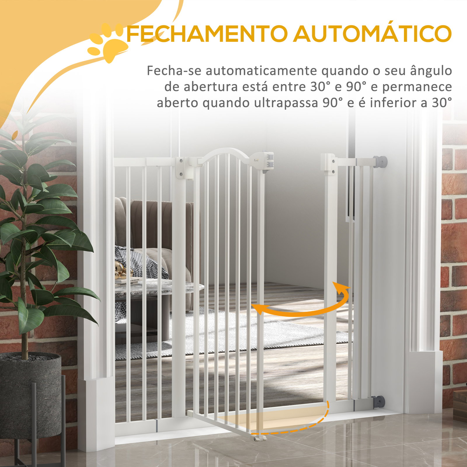 Barreira de segurança para cães com largura ajustável 74-100 cm e extensões para escadas e portas branco