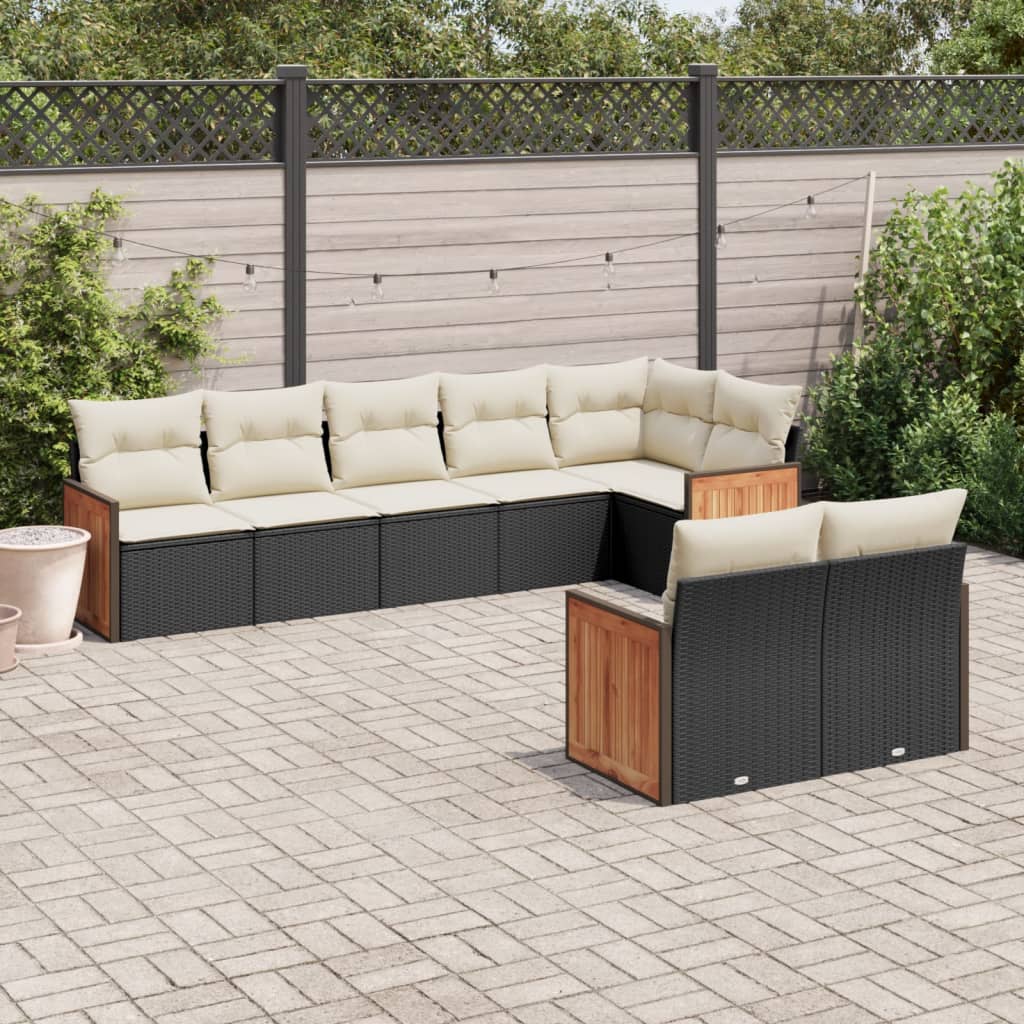 8 Pcs conjunto sofás de jardim com almofadões vime PE preto