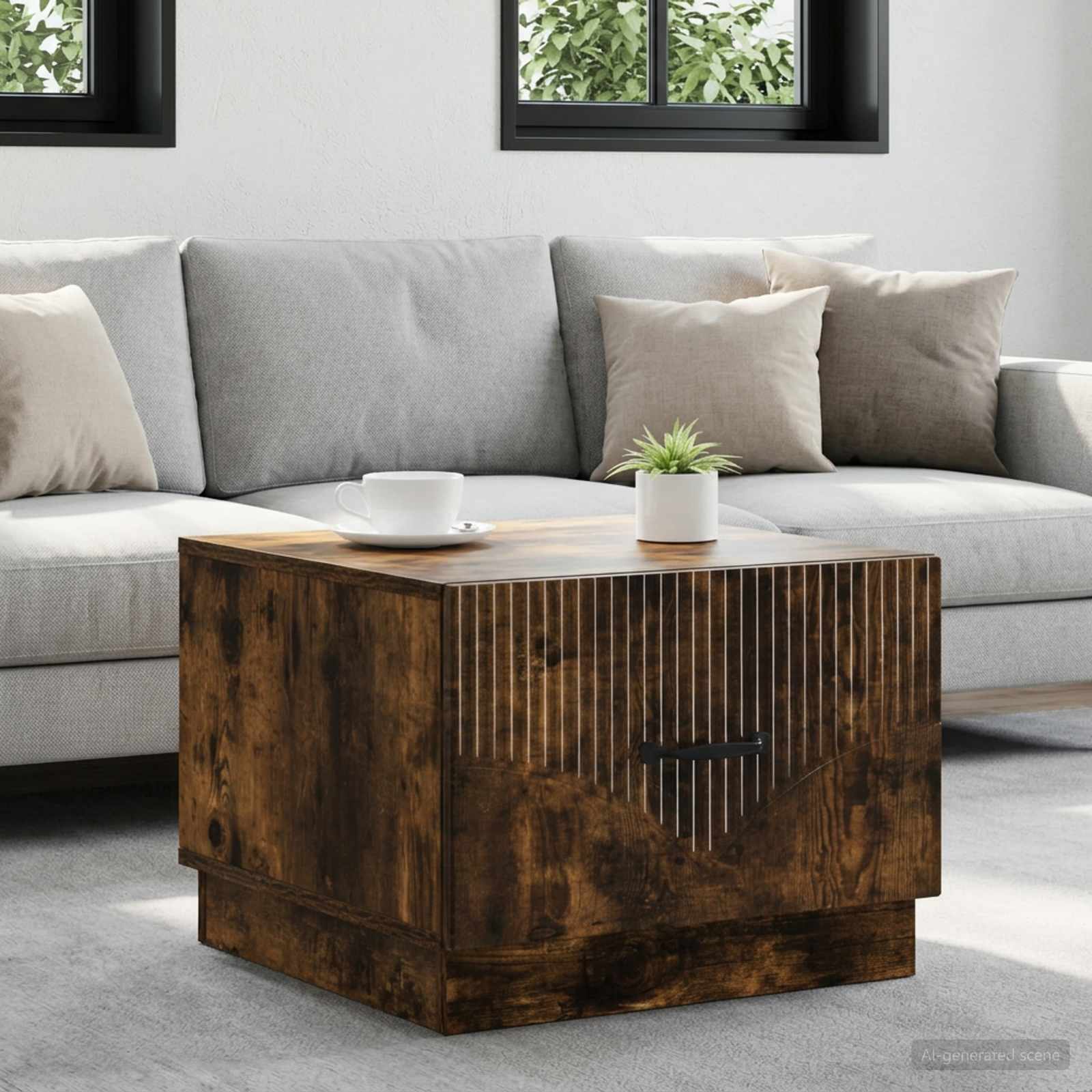 Mesa de centro com gaveta carvalho fumado 49 x 50 x 37 cm