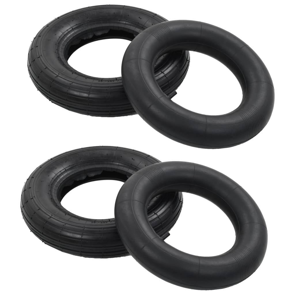 Conj. pneus e câmaras p/ carrinho mão 4 pcs 3.50-8 4pr borracha