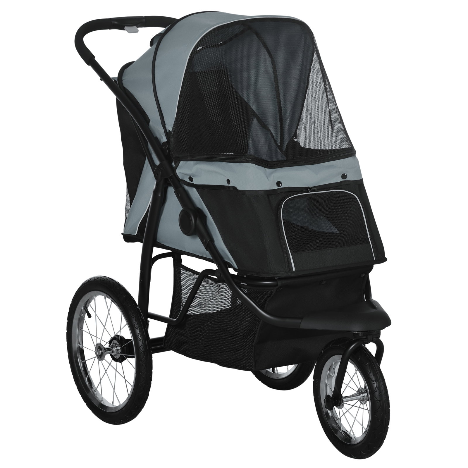 Carrinho para cães dobrável para cães médios e pequenos com cesta de armazenamento capota ajustável 111x58x107 cm cinza
