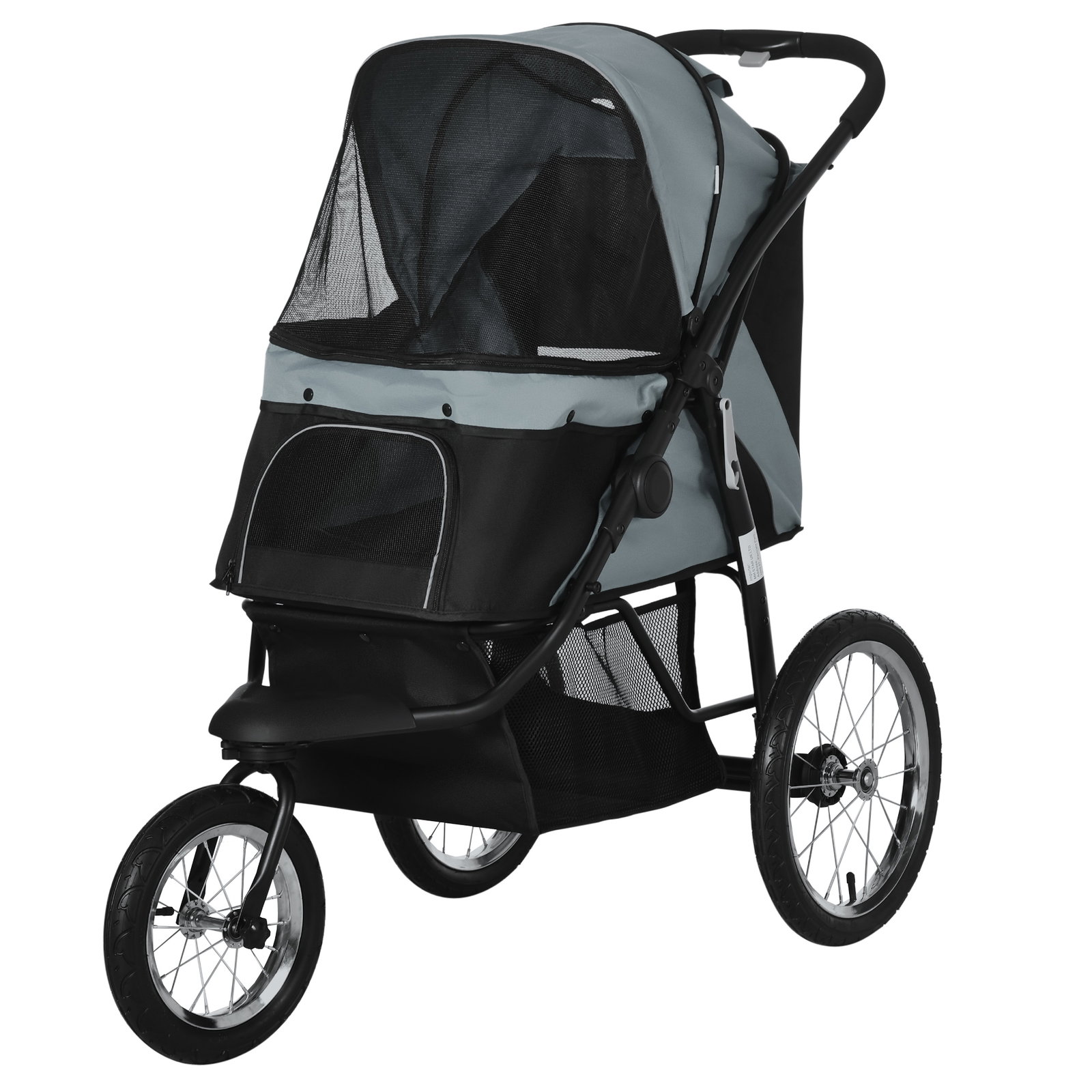 Carrinho para cães dobrável para cães médios e pequenos com cesta de armazenamento capota ajustável 111x58x107 cm cinza