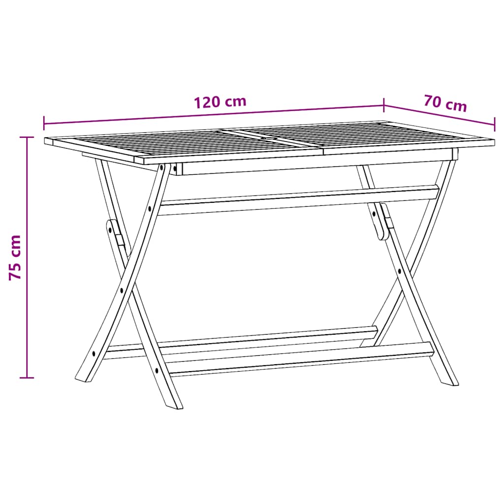 Mesa de jardim dobrável 120x70x75 cm madeira eucalipto maciça
