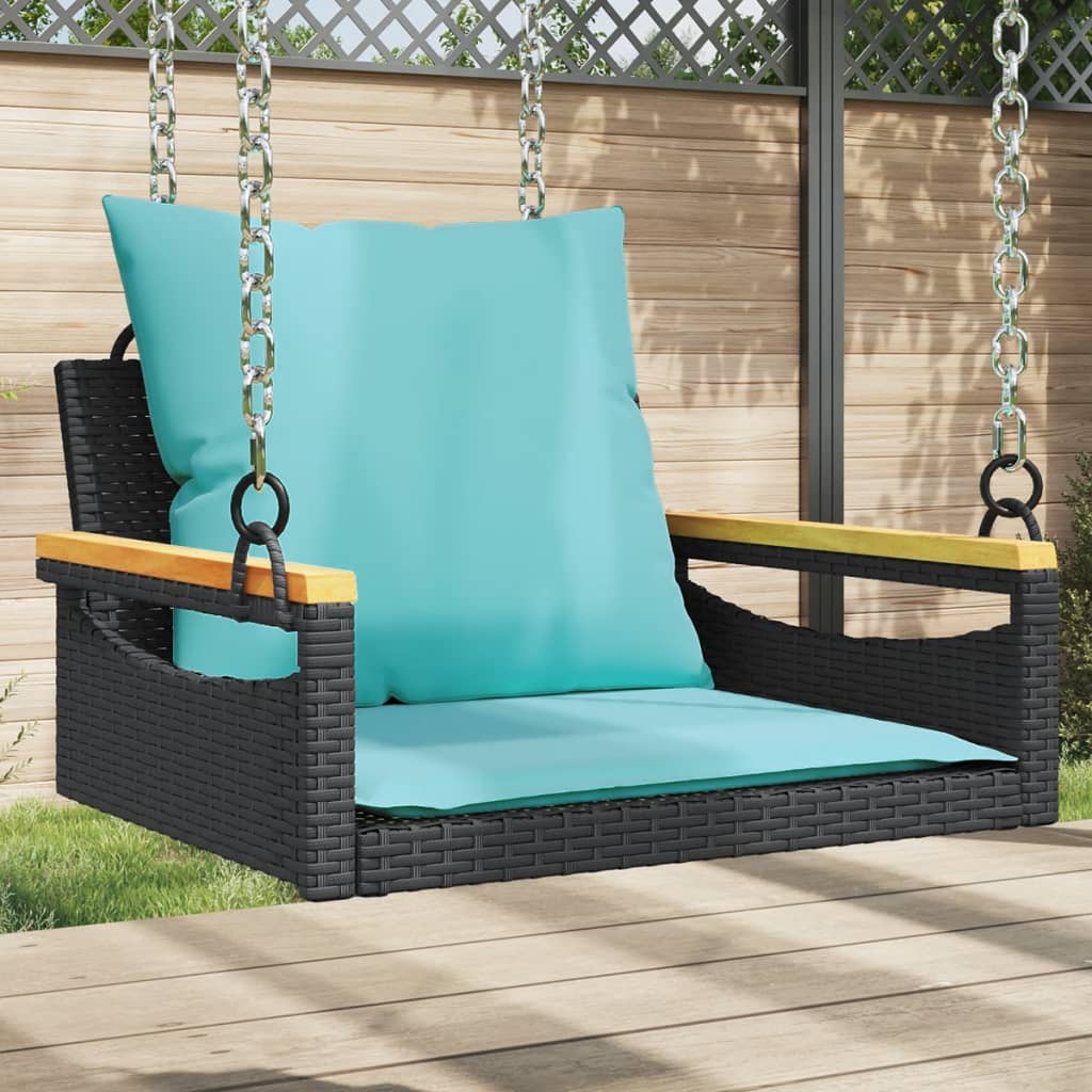 Banco baloiço com almofadões 63x62x40 cm vime PE preto