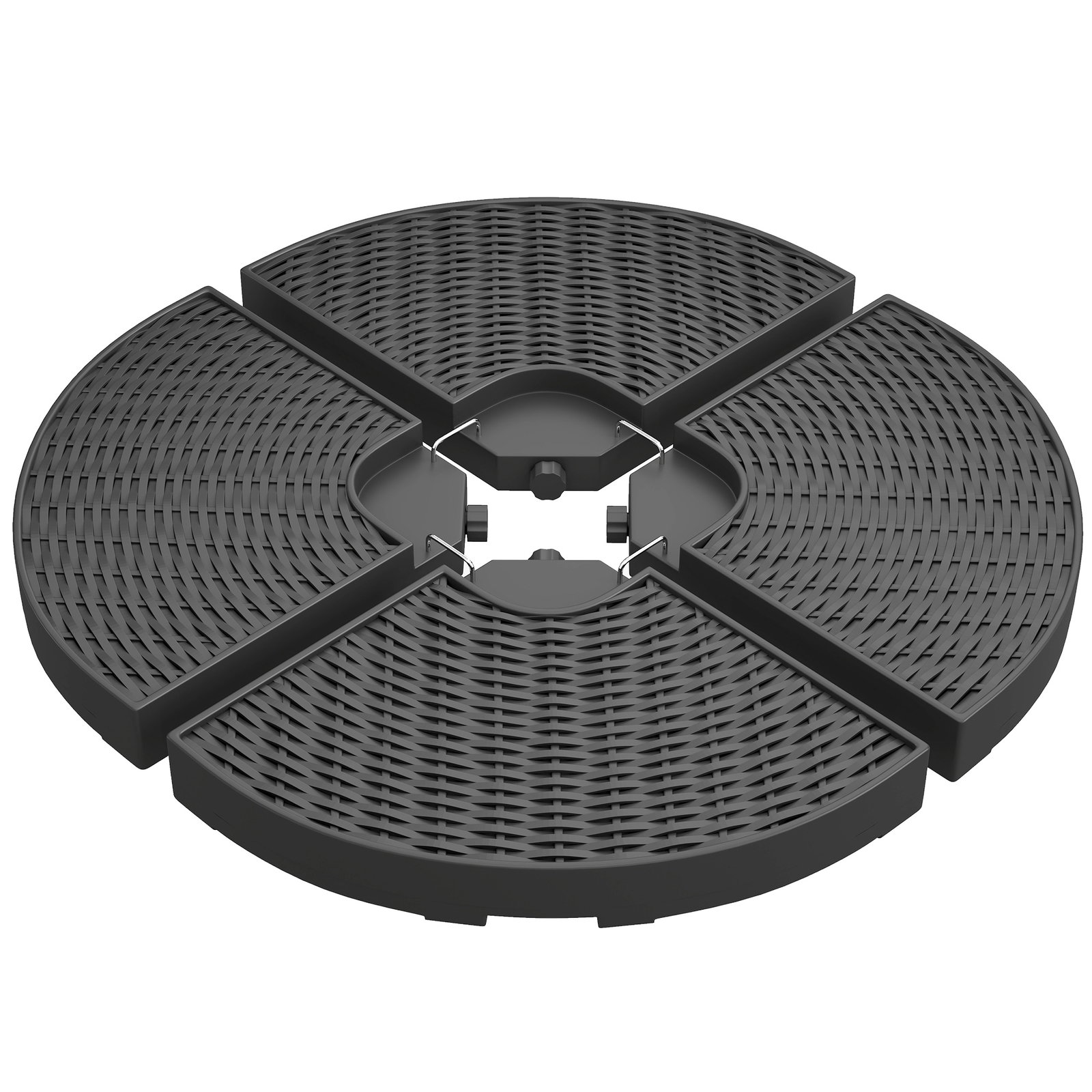 Base para chapéu de sol de 4 peças recarregável com areia 68 kg ou água 52 kg para jardim pátio ou terraço preto