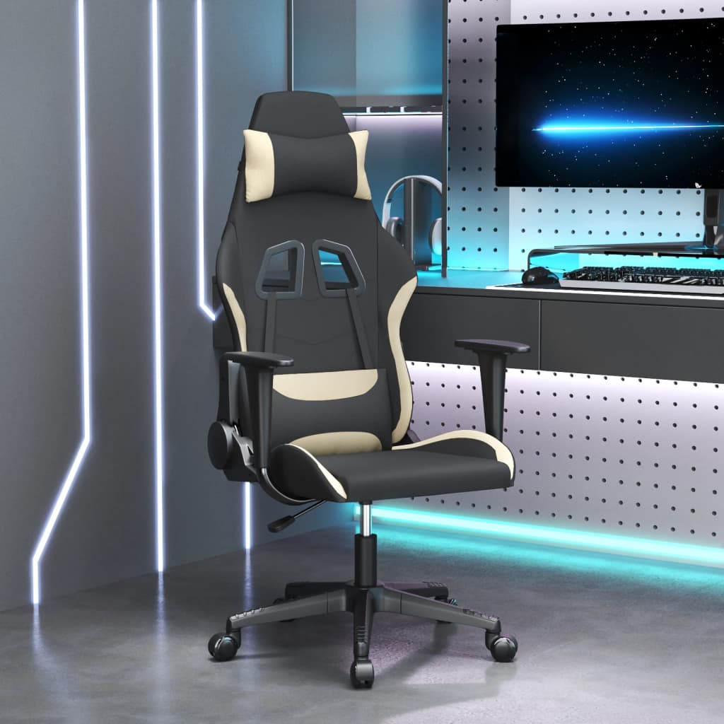 Cadeira de gaming tecido cor preto e creme