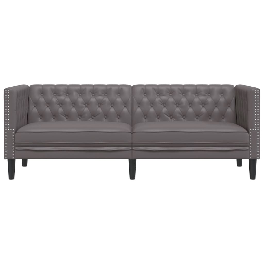 Sofá chesterfield 3 lugares couro artificial cinzento