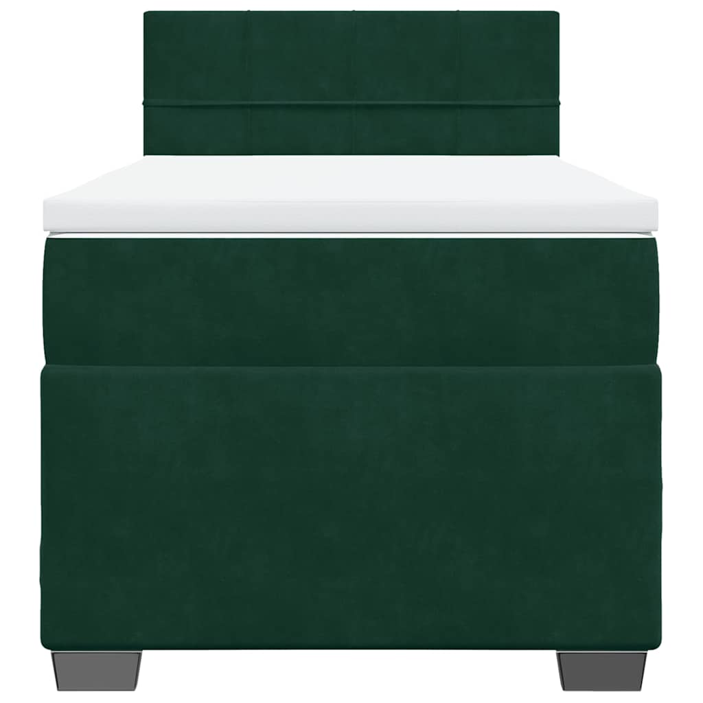 Cama com molas/colchão 90x190 cm veludo verde-escuro