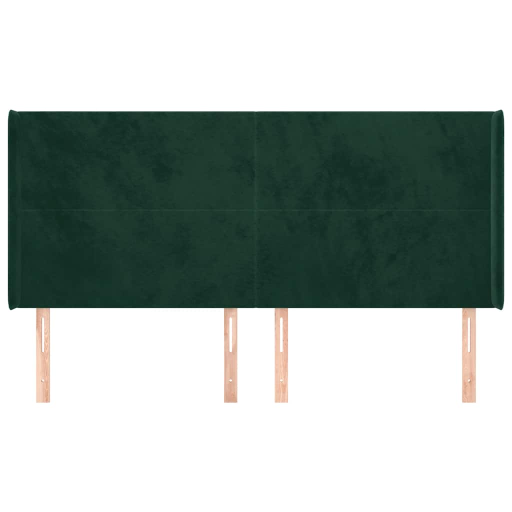Cabeceira cama c/ abas veludo 163x16x118/128 cm verde-escuro