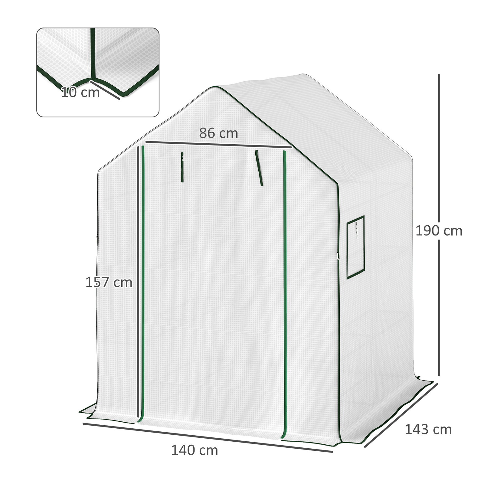 Estufa de jardim pequena de 3 níveis com 6 prateleiras porta enrolável e capa de PE 140x143x190 cm branco