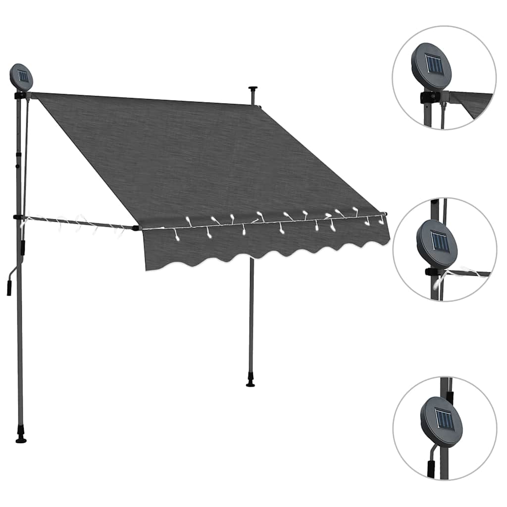 Toldo retrátil manual com LED 200 cm antracite