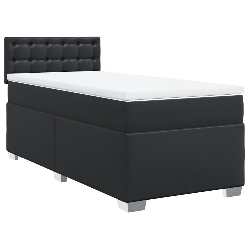 Cama com molas/colchão 100x200 cm couro artificial preto