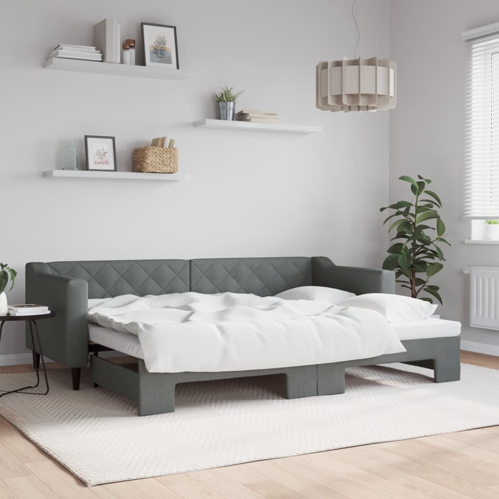 Sofá-cama com gavetão 80x200 cm tecido cinzento-escuro