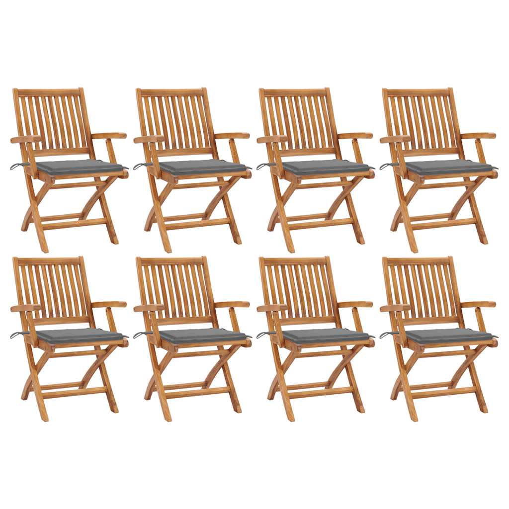 Cadeiras de jardim dobráveis c/ almofadões 8 pcs teca maciça