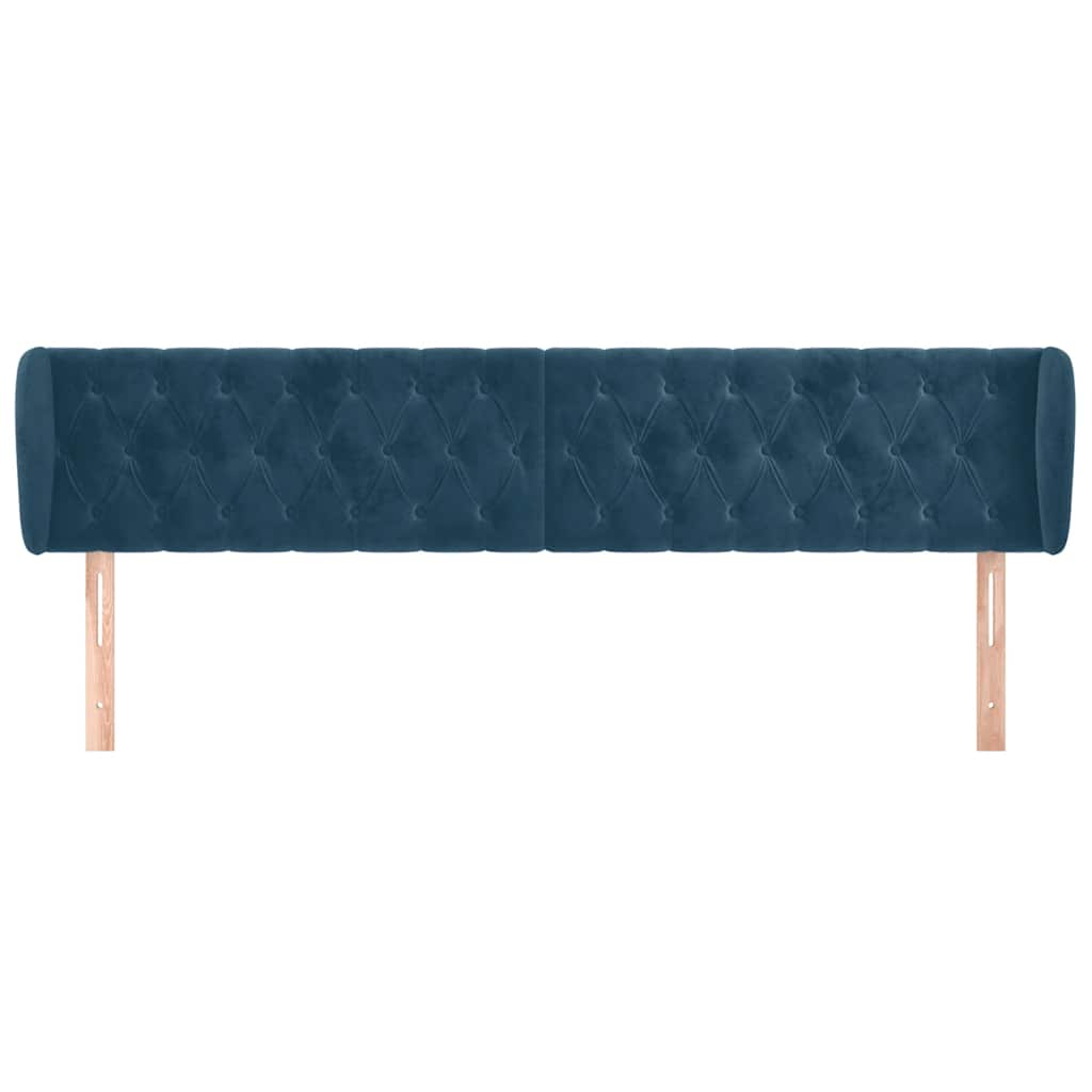 Cabeceira de cama c/ abas veludo 203x23x78/88cm azul-escuro