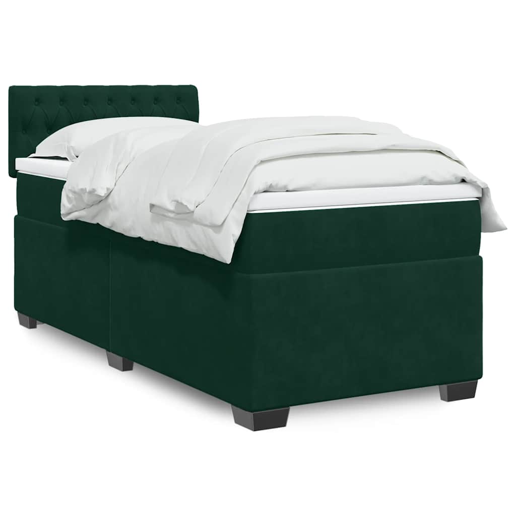 Cama com molas/colchão 80x200 cm veludo verde-escuro