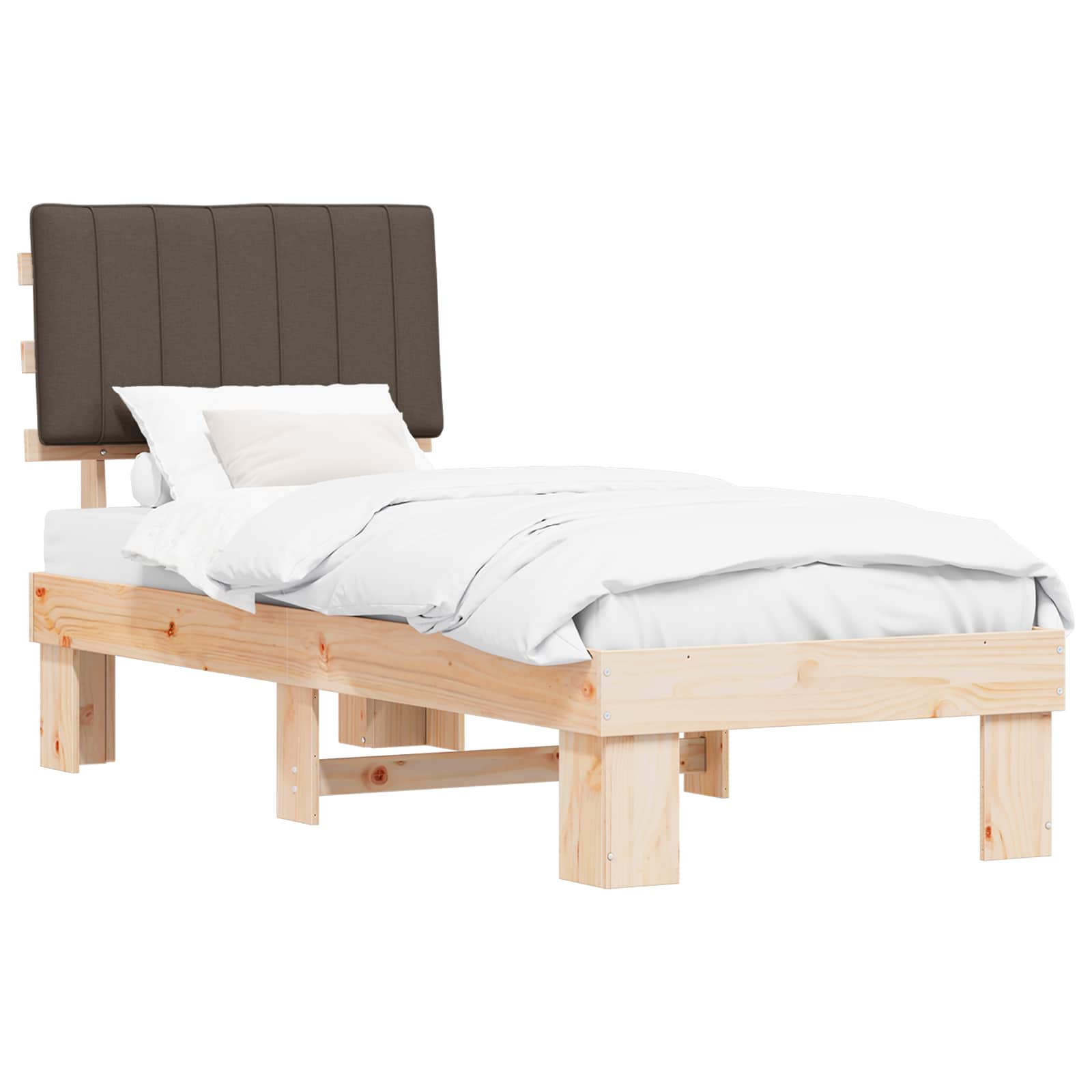 Estrutura de cama com cabeceira estofada cinzento-acastanhado