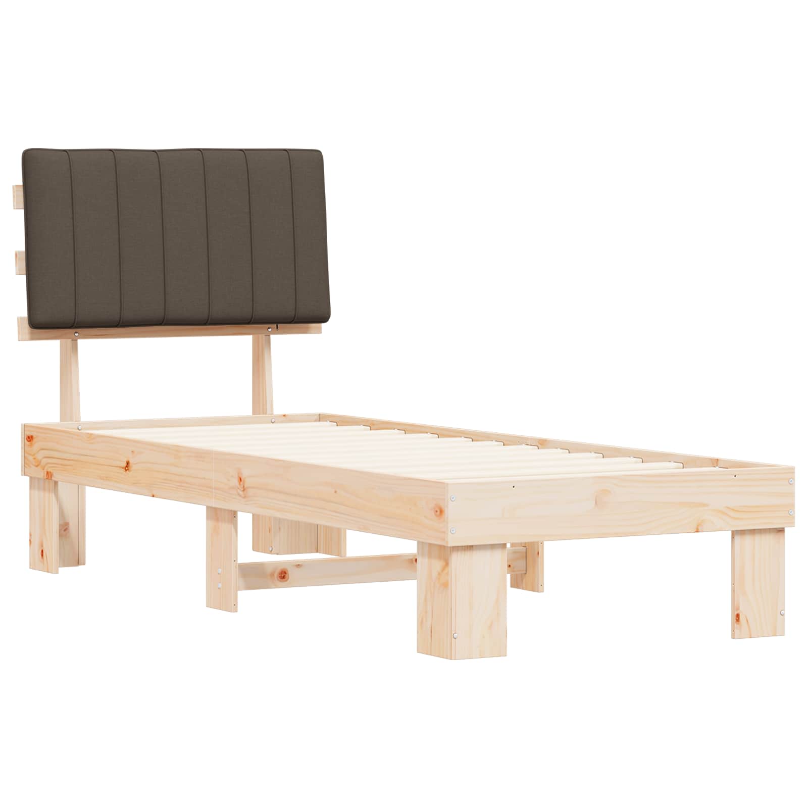 Estrutura de cama com cabeceira estofada cinzento-acastanhado