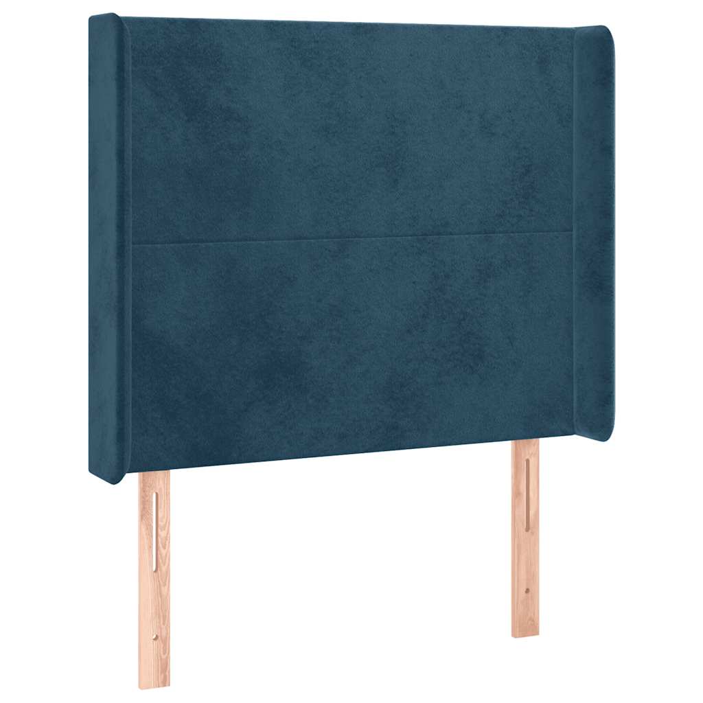 Cabeceira cama c/ luzes LED veludo 83x16x118/128 cm azul-escuro