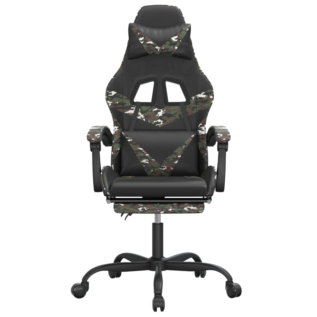 Cadeira gaming c/ apoio pés couro artificial preto e camuflado