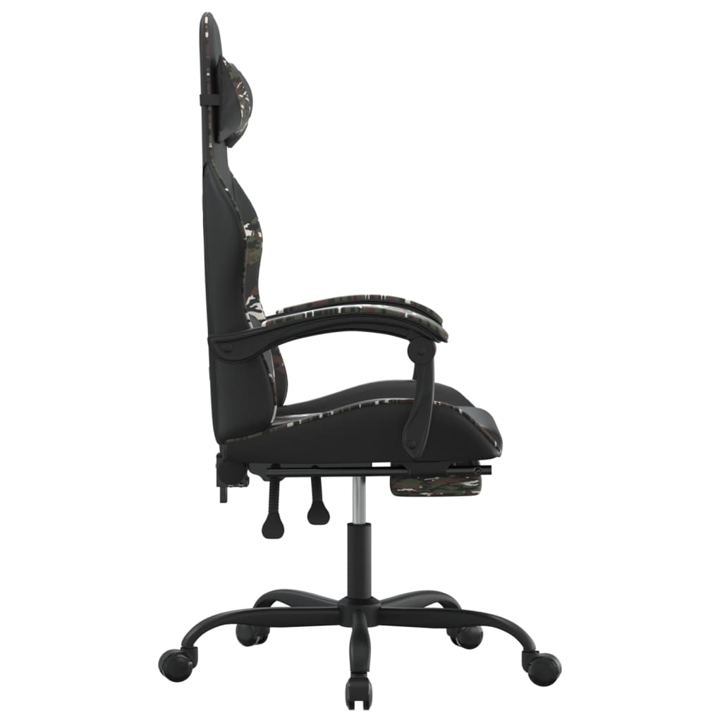 Cadeira gaming c/ apoio pés couro artificial preto e camuflado
