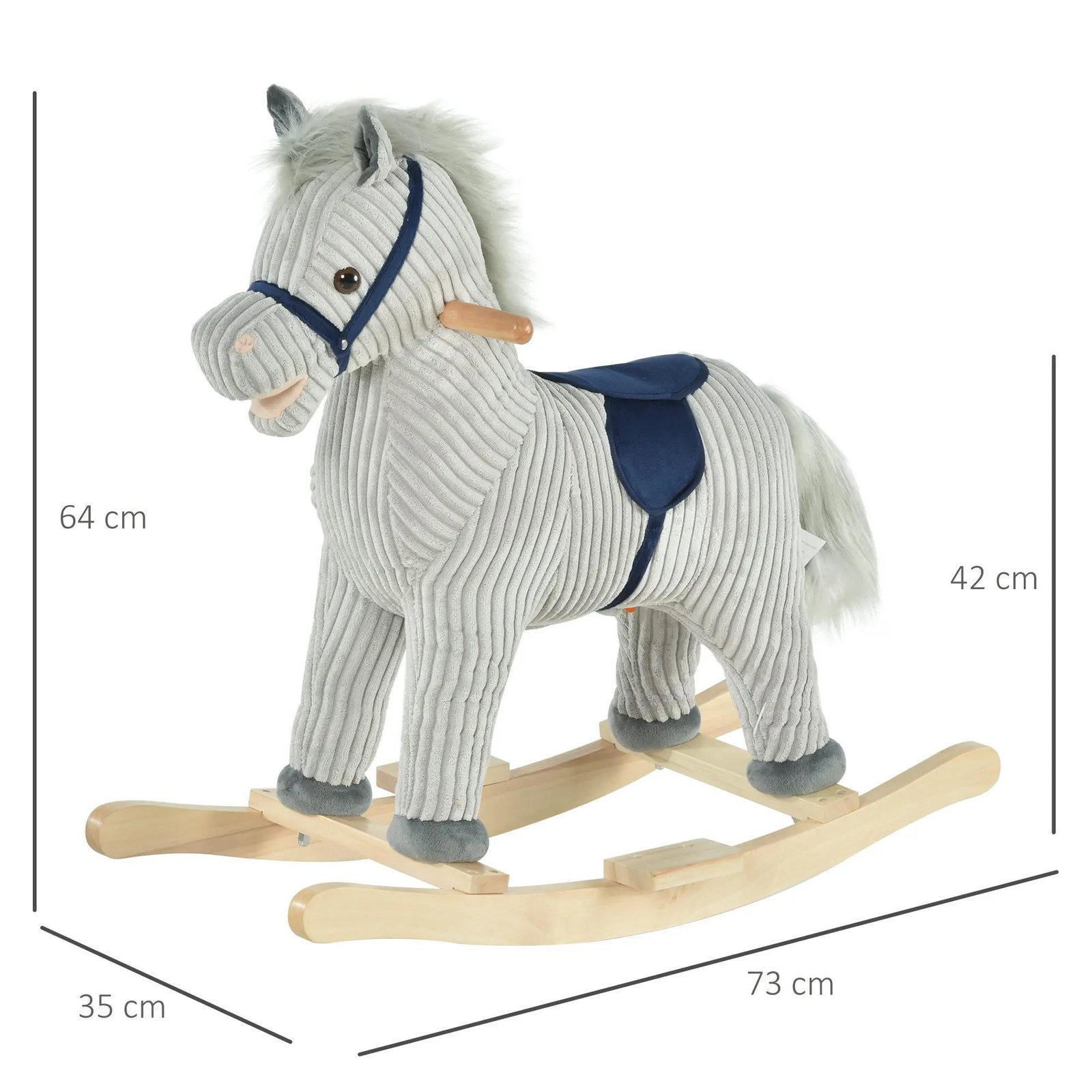 Baloiço Infantil de Cavalo para Crianças acima de 3 Anos Baloiço de Pelúcia com Sons de Relinchos e Galopes e Base de Madeira 73