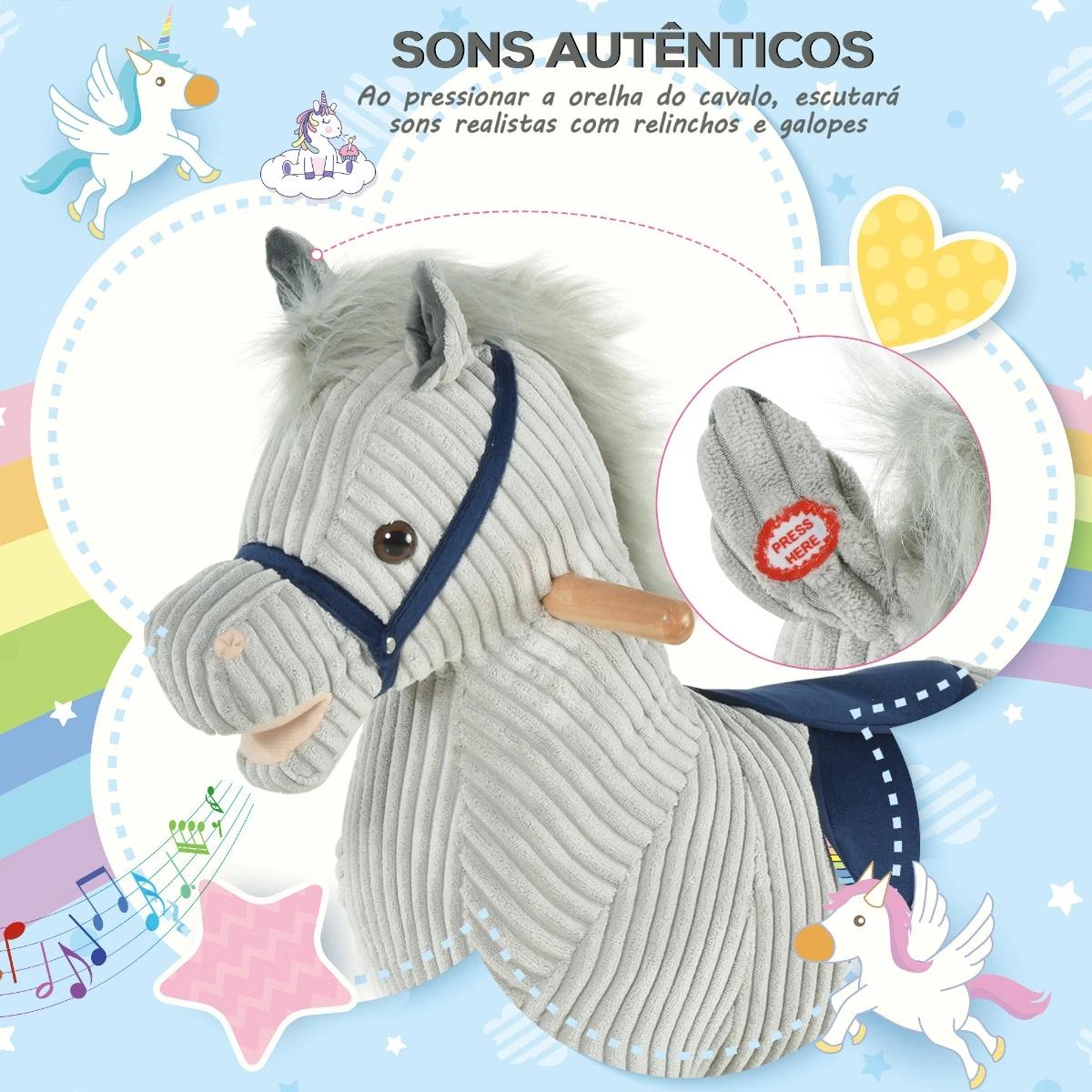 Baloiço Infantil de Cavalo para Crianças acima de 3 Anos Baloiço de Pelúcia com Sons de Relinchos e Galopes e Base de Madeira 73