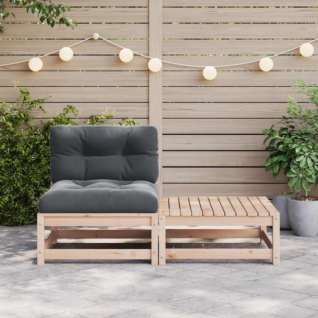 2 Pcs conjunto lounge de jardim com almofadões pinho maciço
