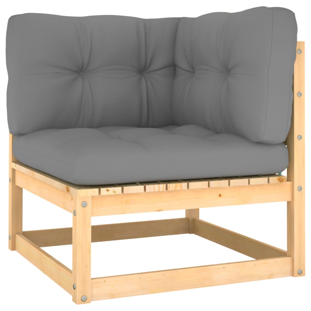 6 Pcs conjunto lounge de jardim com almofadões pinho maciço