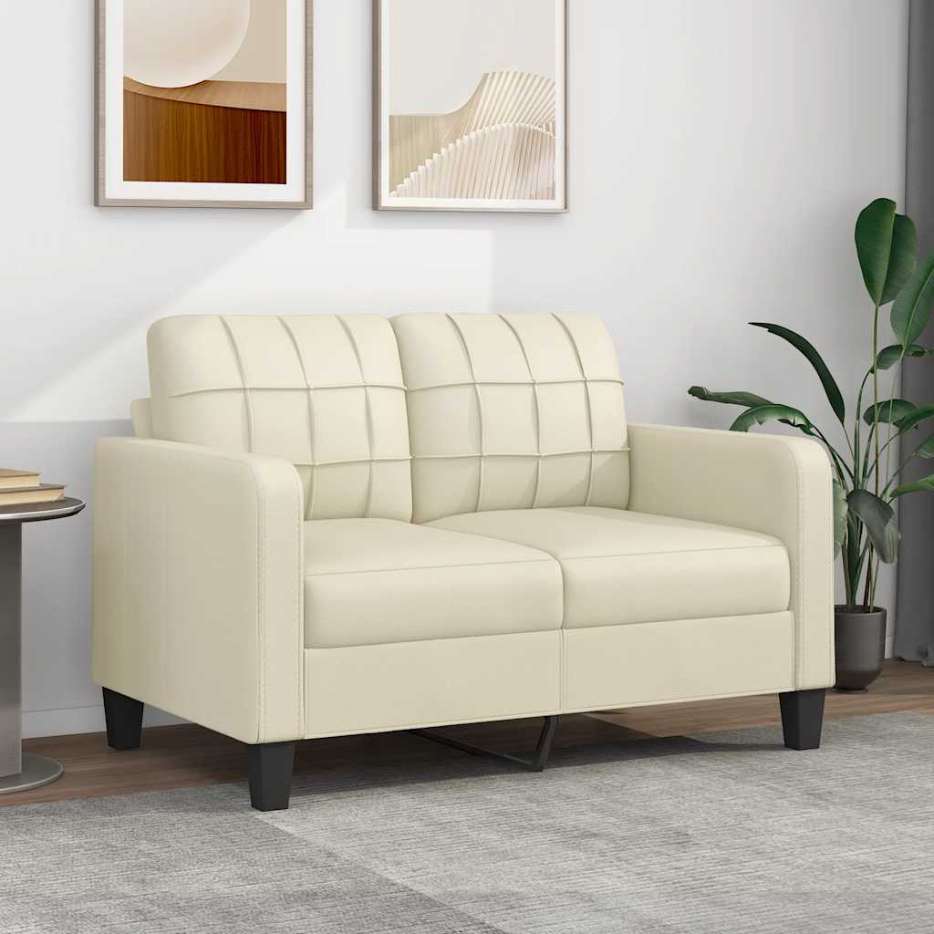 Sofá de 2 lugares 120 cm couro artificial cor creme