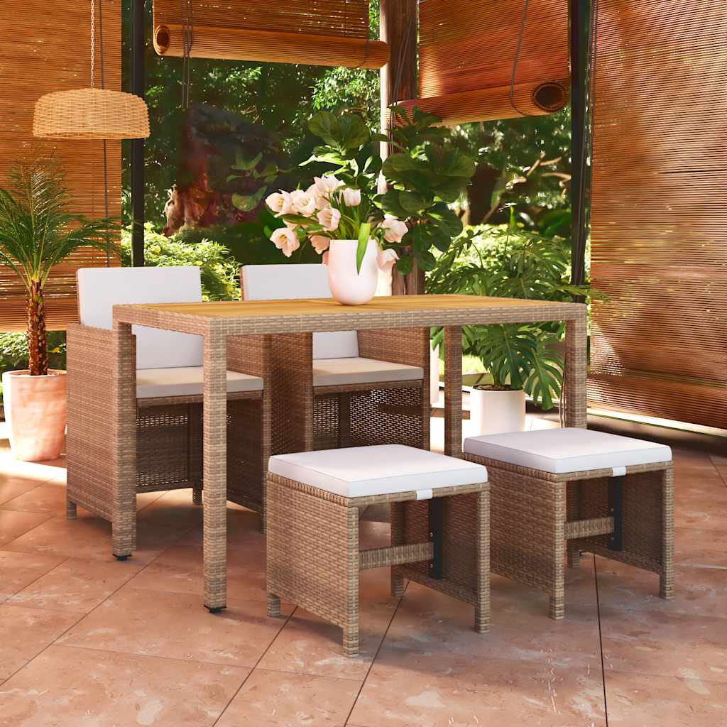 5 Pcs conjunto jantar p/ jardim c/ almofadões vime PE bege