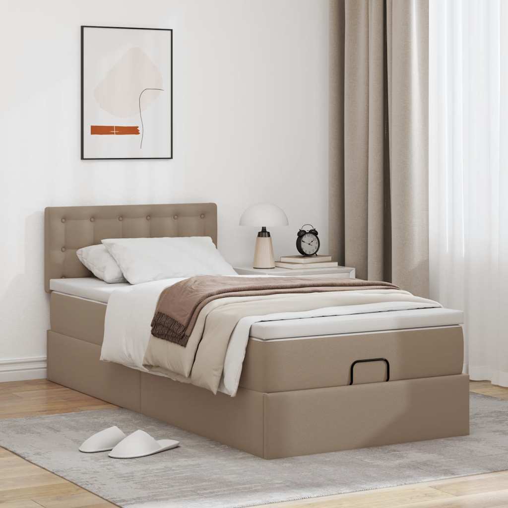 Moldura de cama otomano com colchão cappucino couro falso