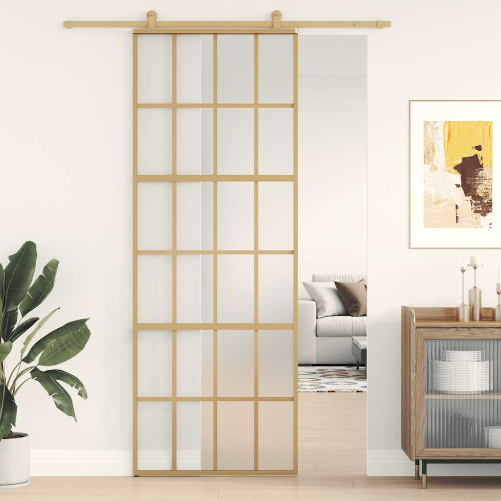 Porta deslizante 76x205 cm vidro esg fosco/alumínio dourado
