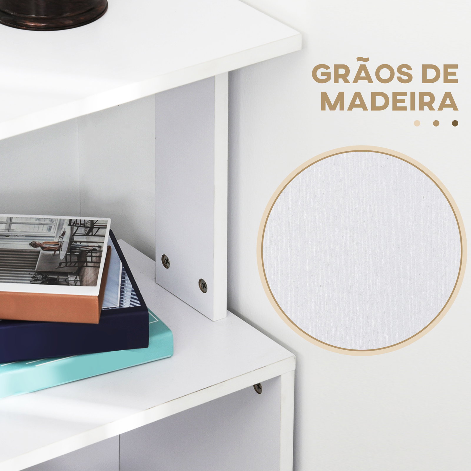 Secretária com estantes mesa de escritório 5 prateleiras 120x110x74cm branco
