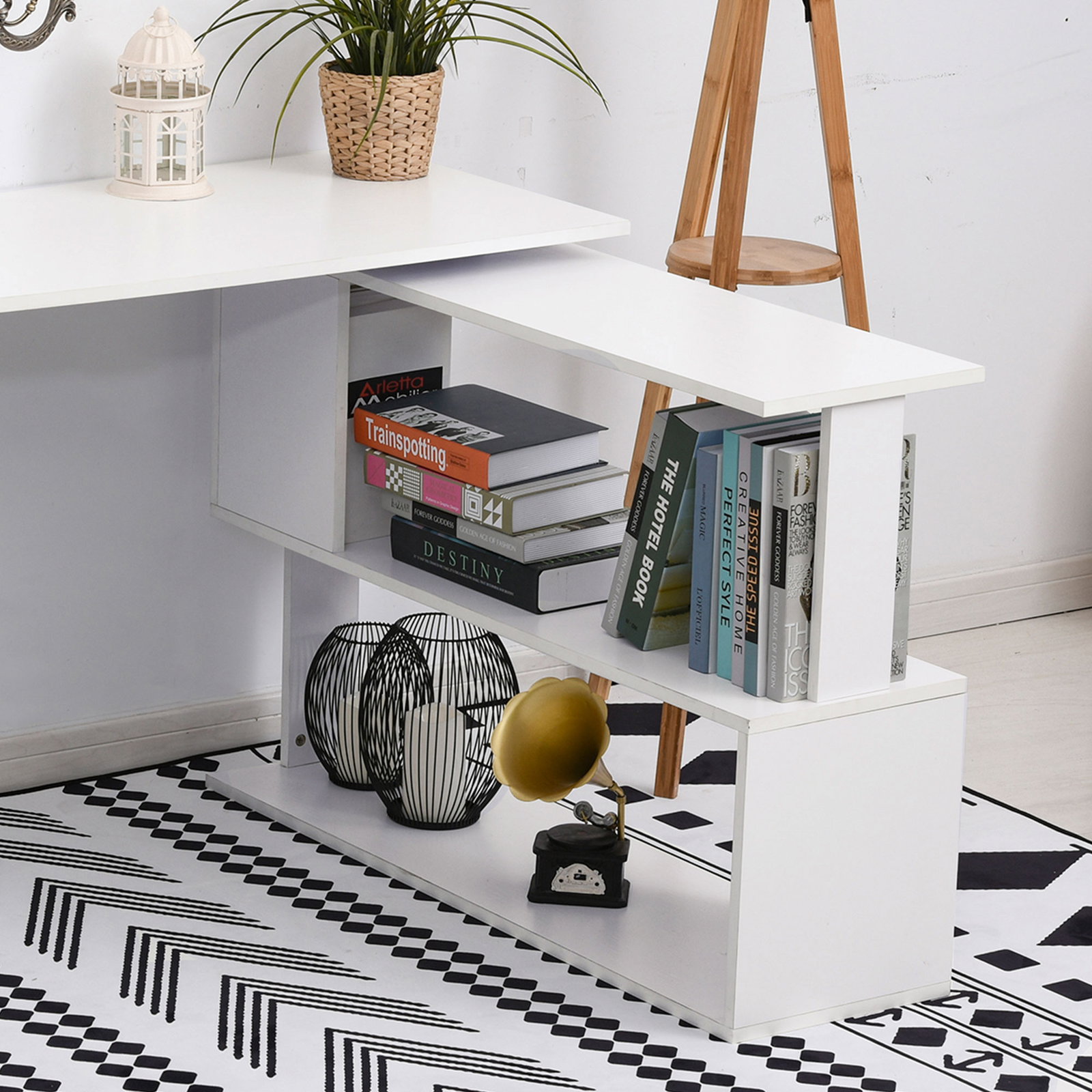 Secretária com estantes mesa de escritório 5 prateleiras 120x110x74cm branco