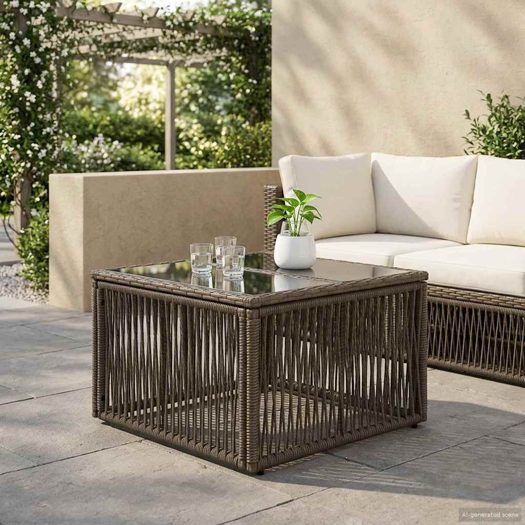 Mesa de jardim cinza e preto 55 x 55 x 37 cm rattan PE e vidro
