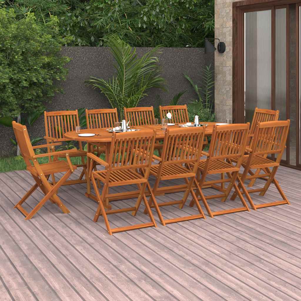 11 Pcs conjunto de jantar para jardim 220x90x75cm acácia maciça