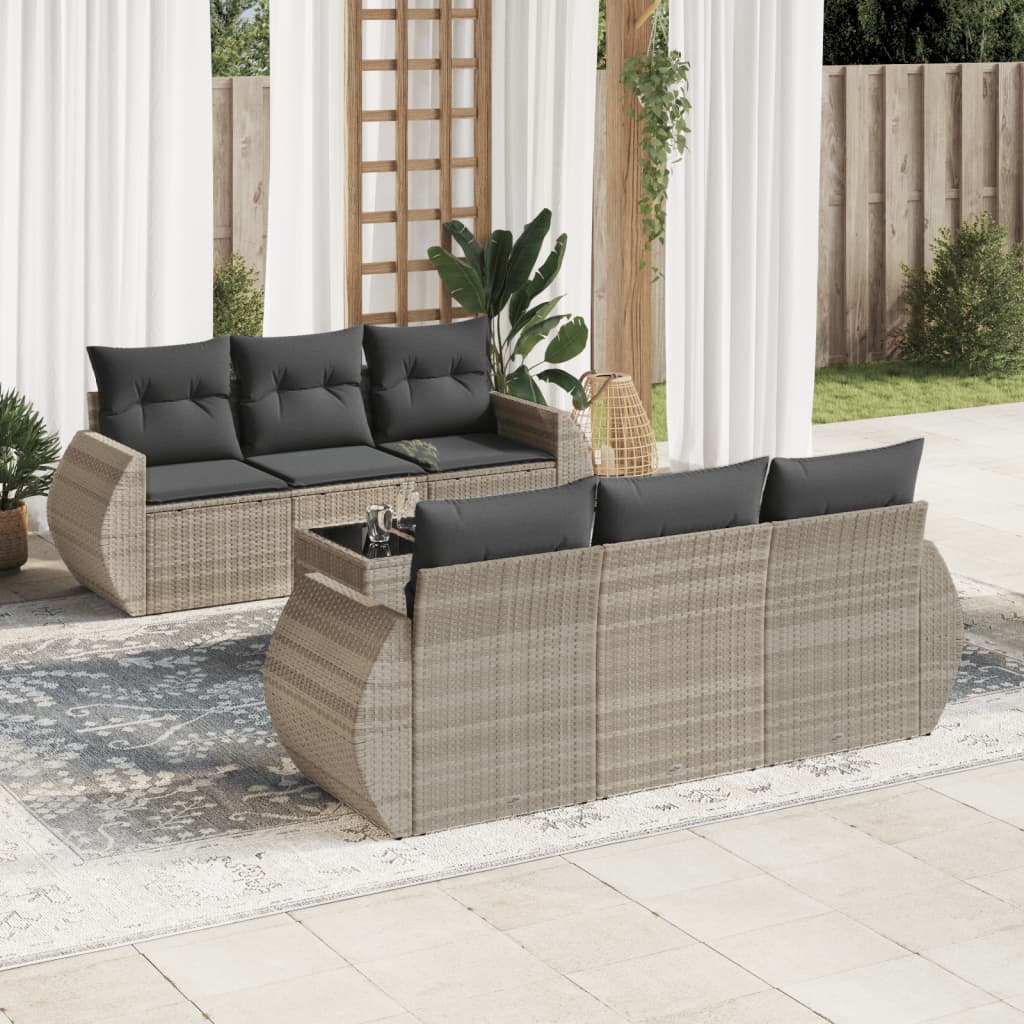 7 Pcs conj. sofás jardim com almofadões vime PE cinzento-claro