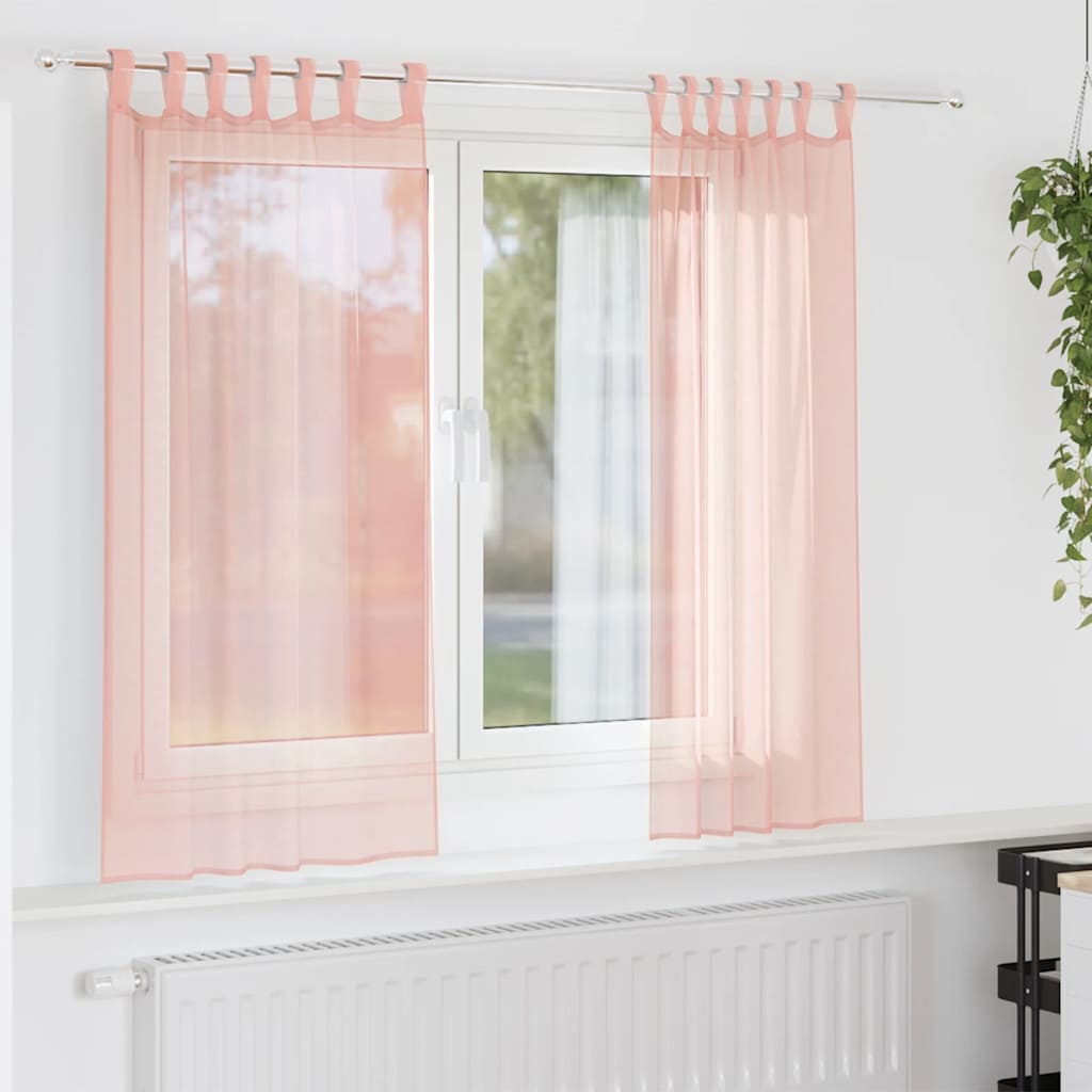 Cortinas de voile com bolsos para varão 2 pcs rosa