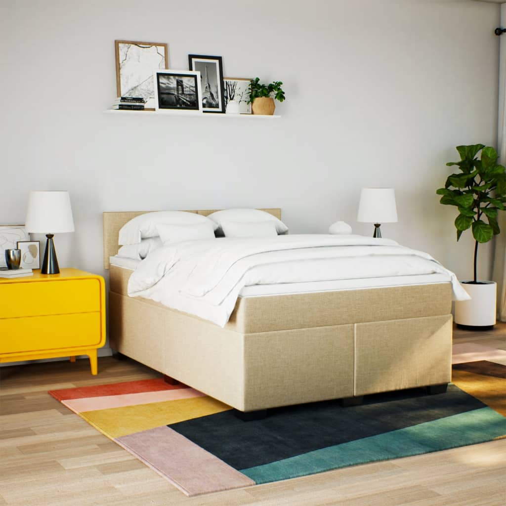 Cama com molas/colchão 140x200 cm tecido cor creme