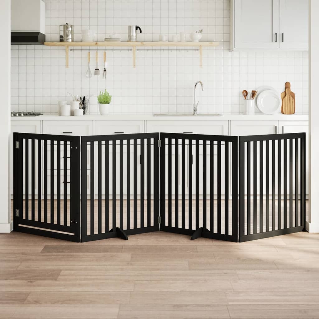 Portão p/ cães com porta dobrável 4 painéis 320 cm álamo preto