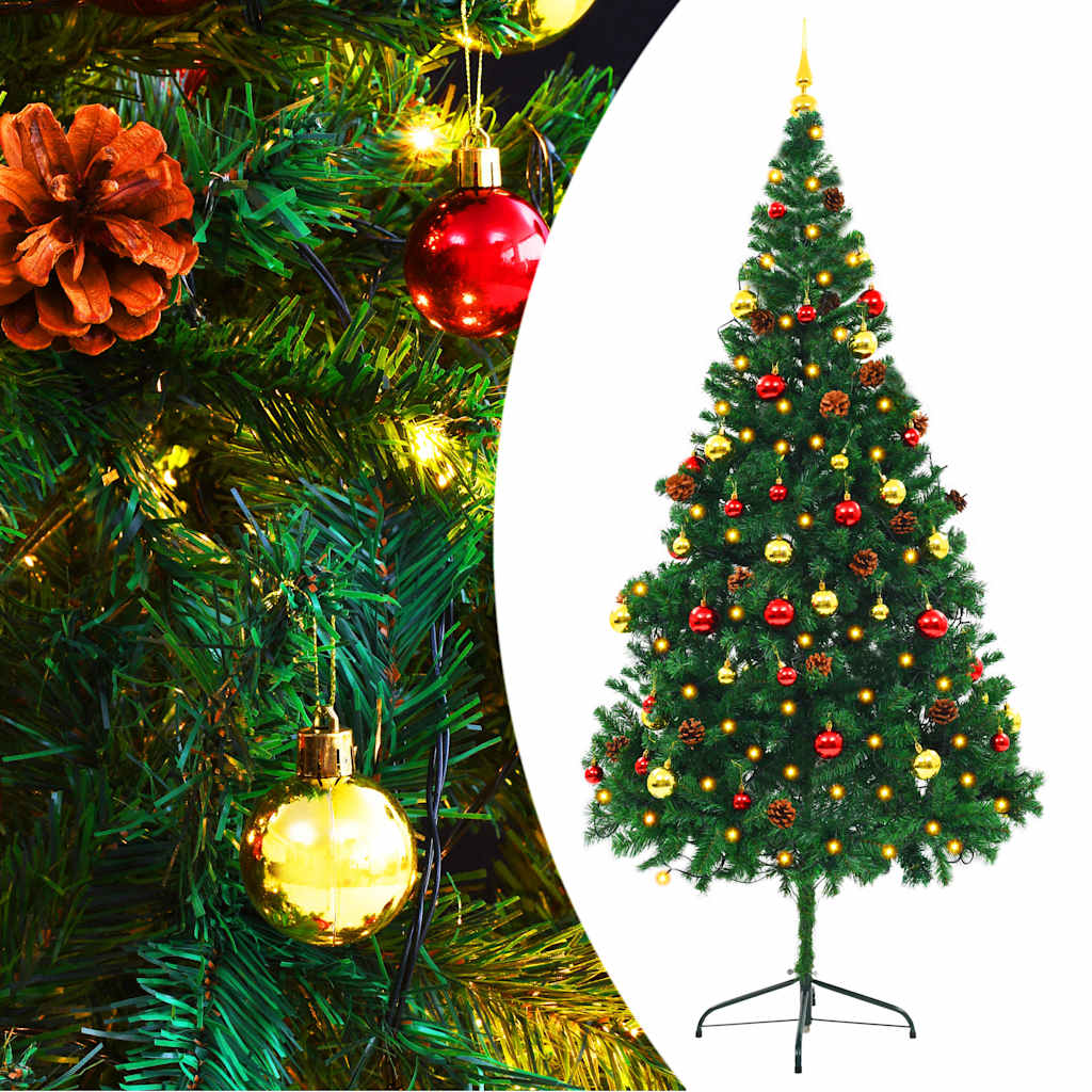 Árvore de natal artificial pré-iluminada + enfeites 210cm verde