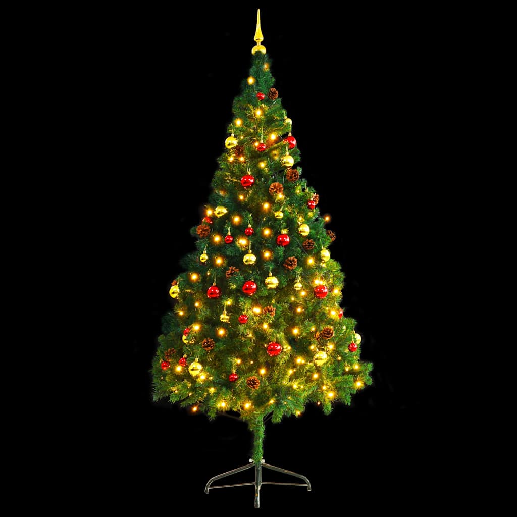 Árvore de natal artificial pré-iluminada + enfeites 210cm verde