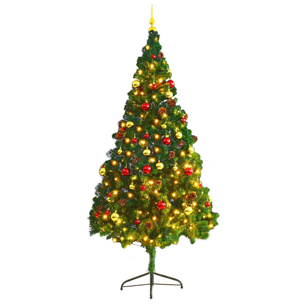 Árvore de natal artificial pré-iluminada + enfeites 210cm verde