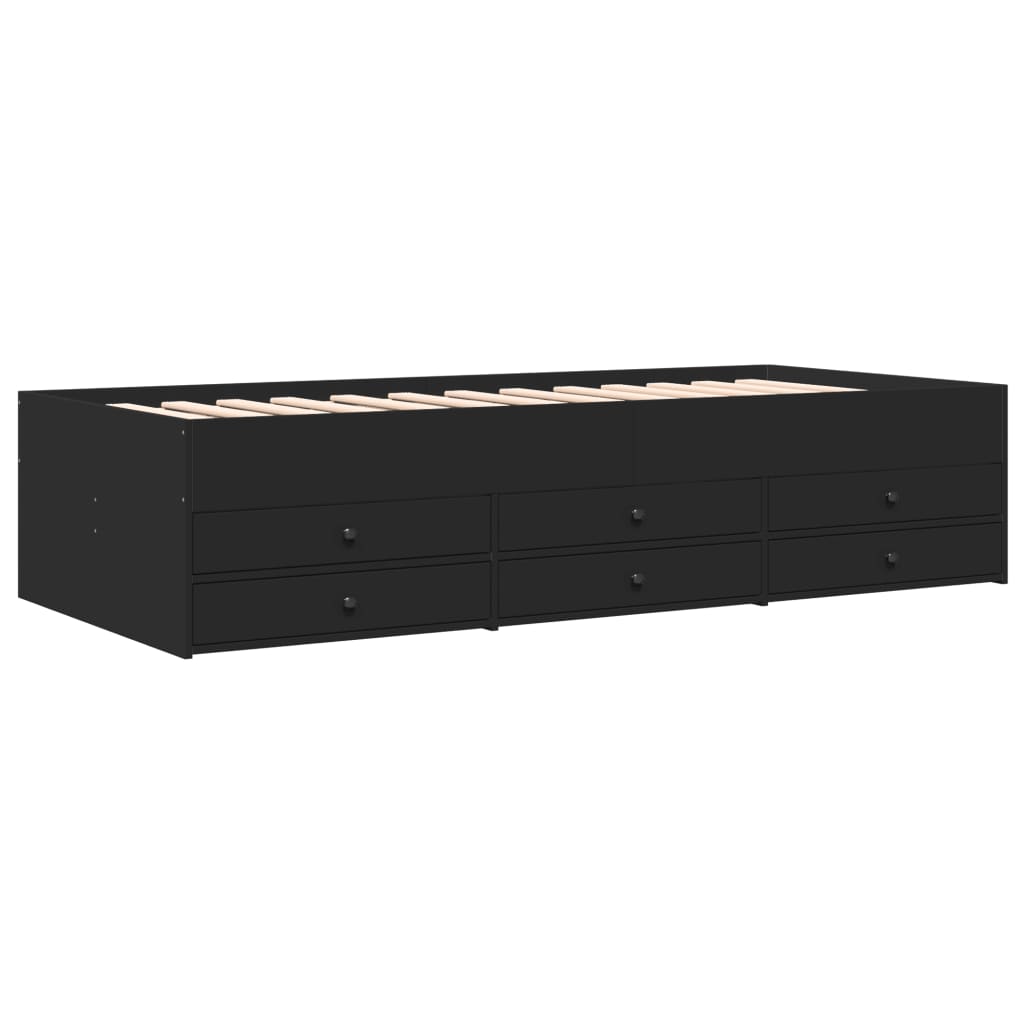 Sofá-cama com gavetas sem colchão 100x200 cm preto