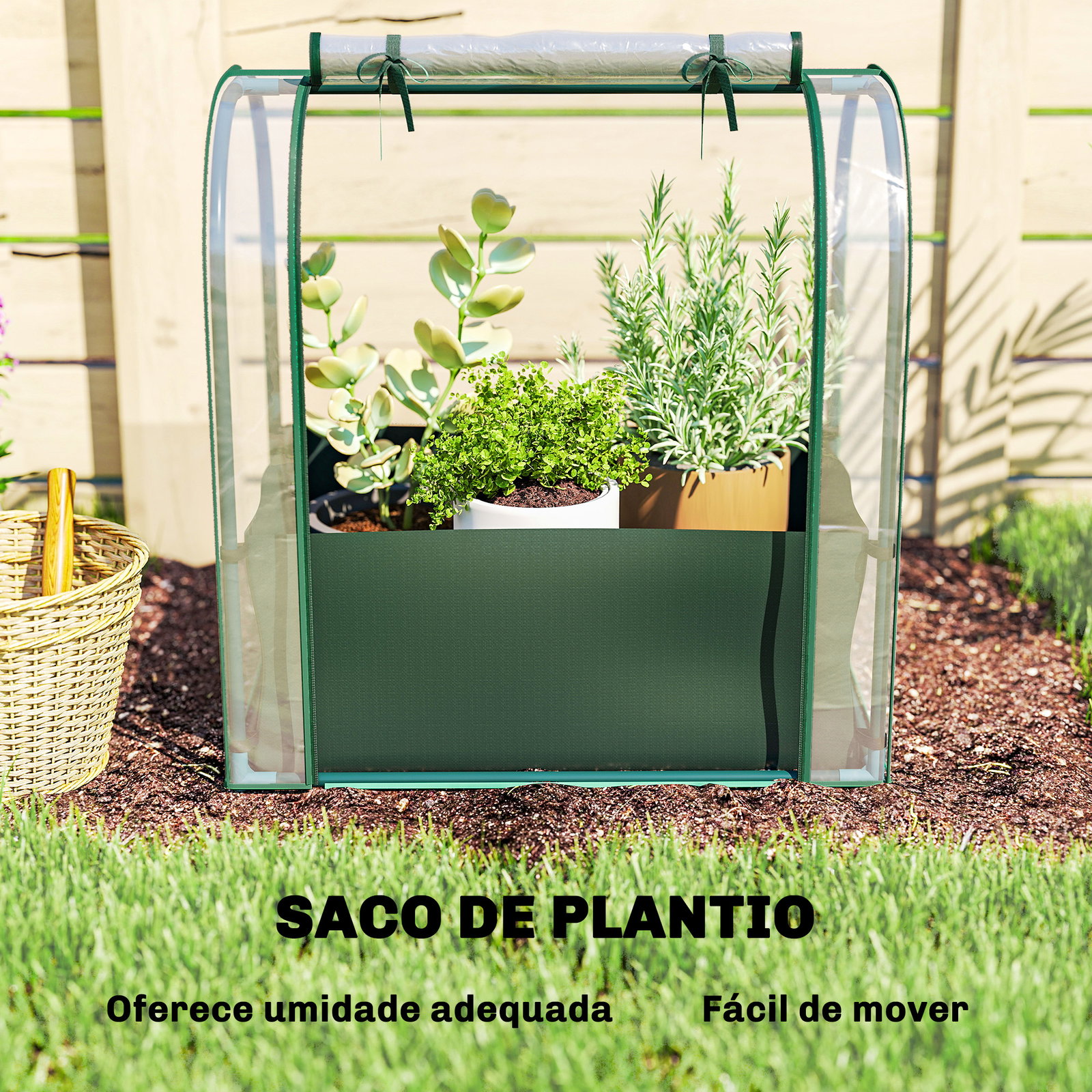 Mini estufa com bolsa de plantação estufa pequena portátil para interior e exterior 68x50x70 cm verde