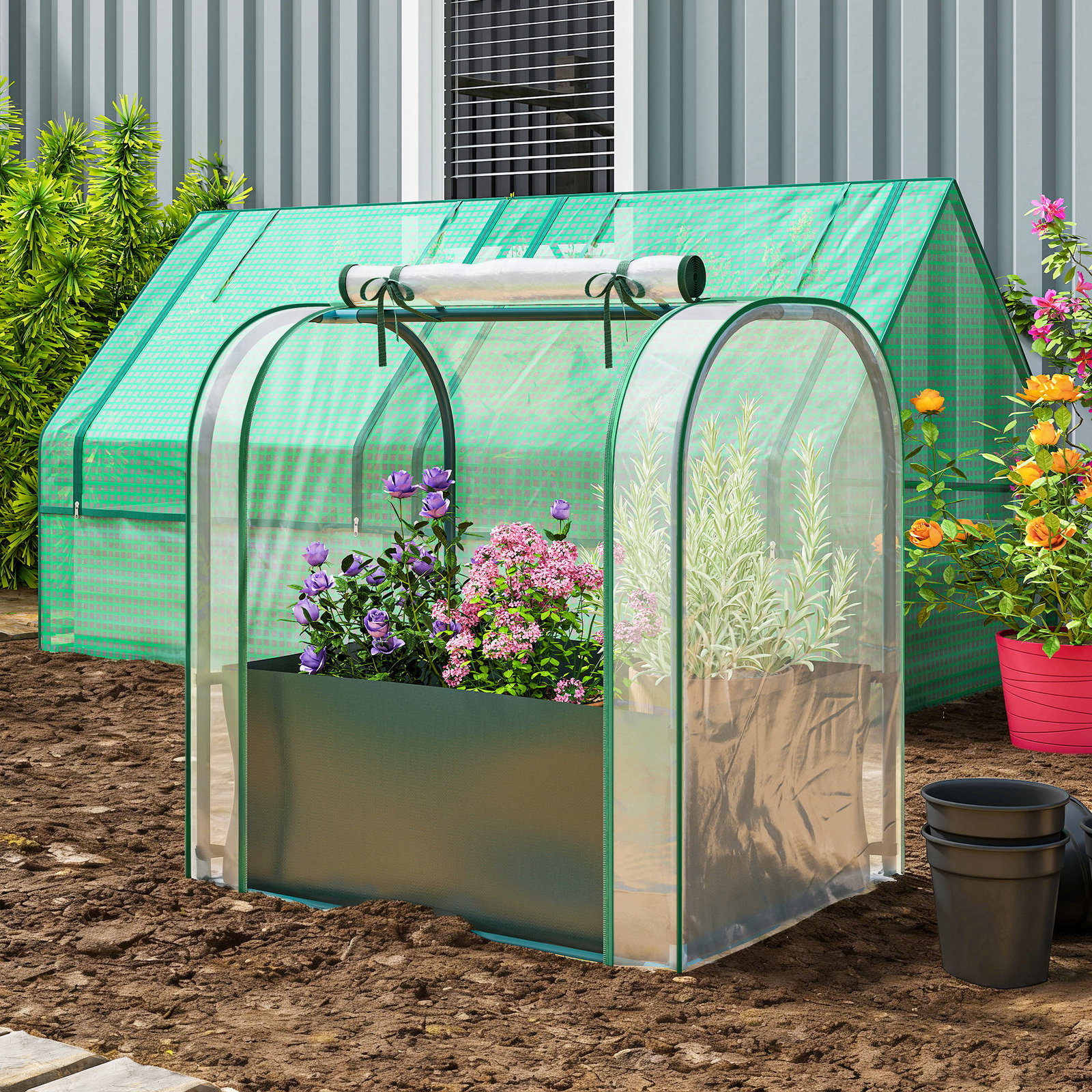 Mini estufa com bolsa de plantação estufa pequena portátil para interior e exterior 68x50x70 cm verde