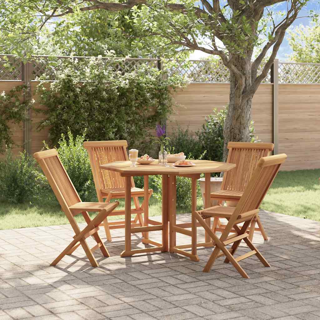 5 Pcs conjunto jantar dobrável p/ exterior madeira teca maciça